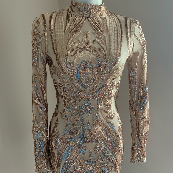 Tiger Mist Lola Baroque Rose Gold Sequin Open Back Dress - Picture 3 of 6